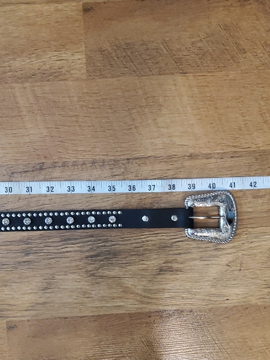Nacona Women\'s Western Studded Black M Leather Belt- Silver Buckle & Rhinestones main image 3